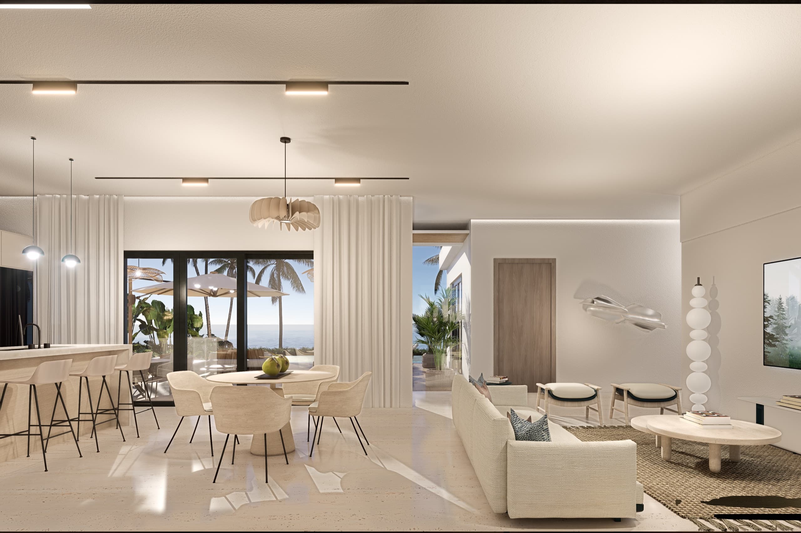 Dining, with the terrace beyond.