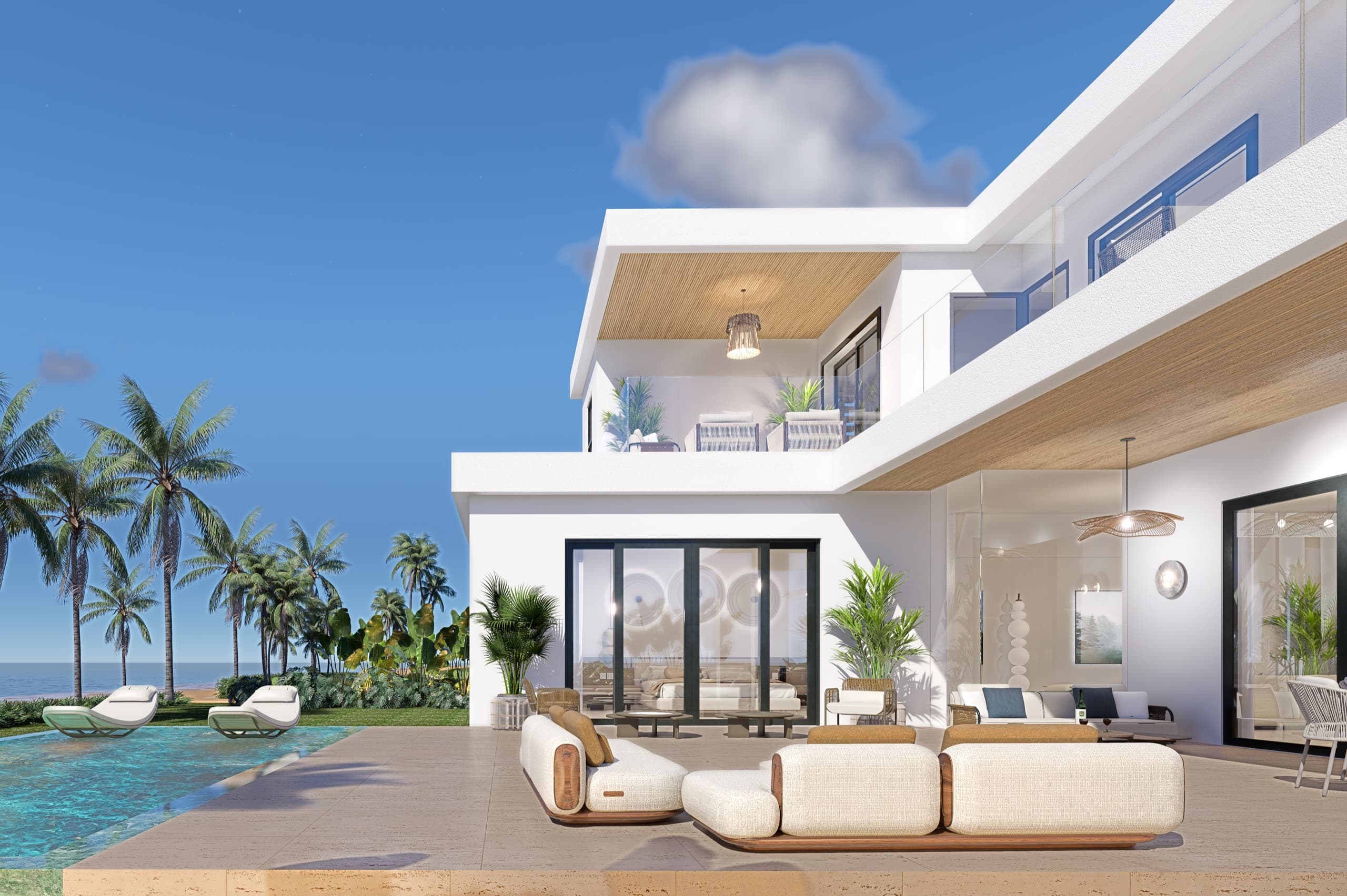 Pool deck, with the beach beside it