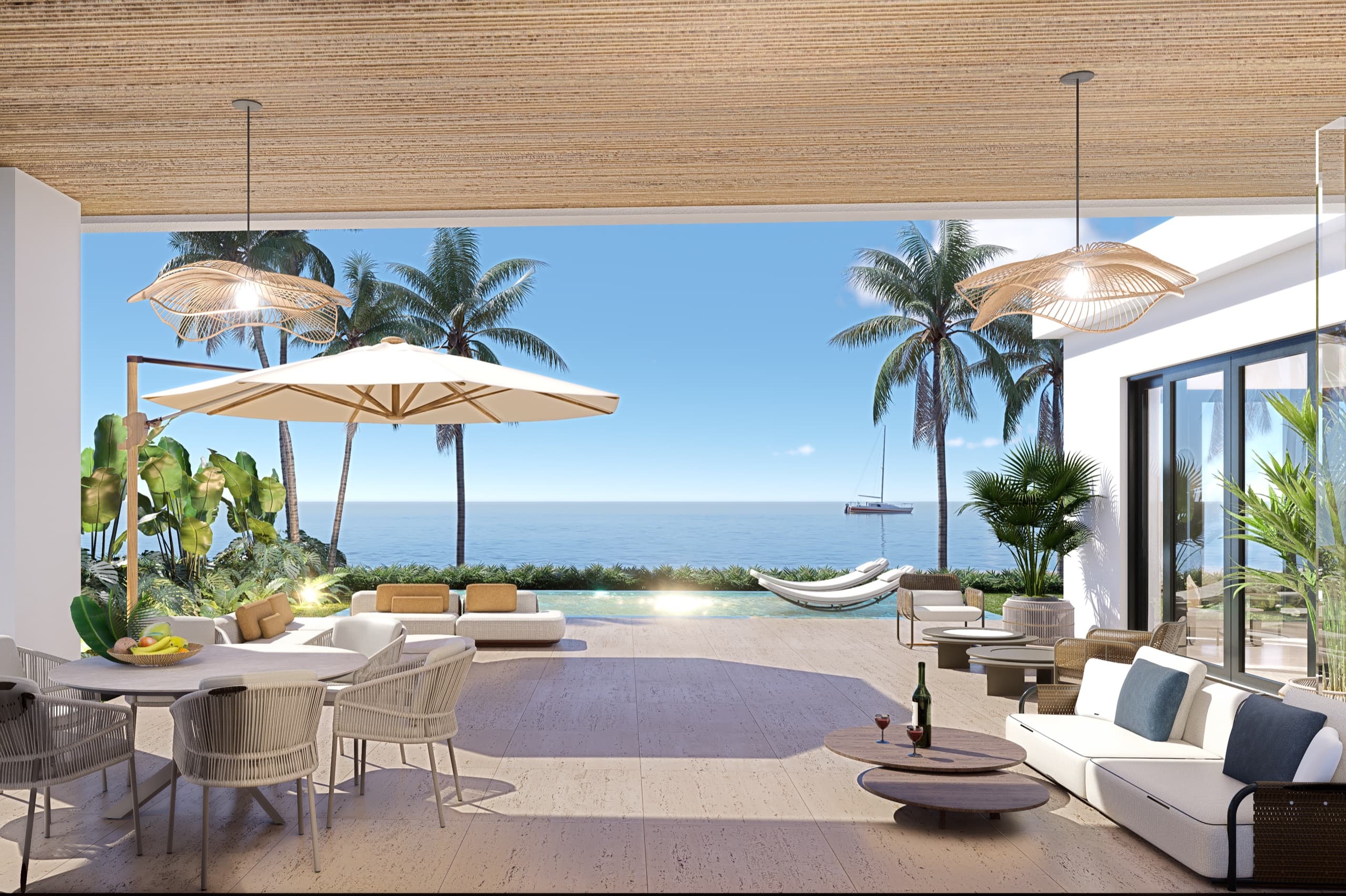 Terrace and pool.