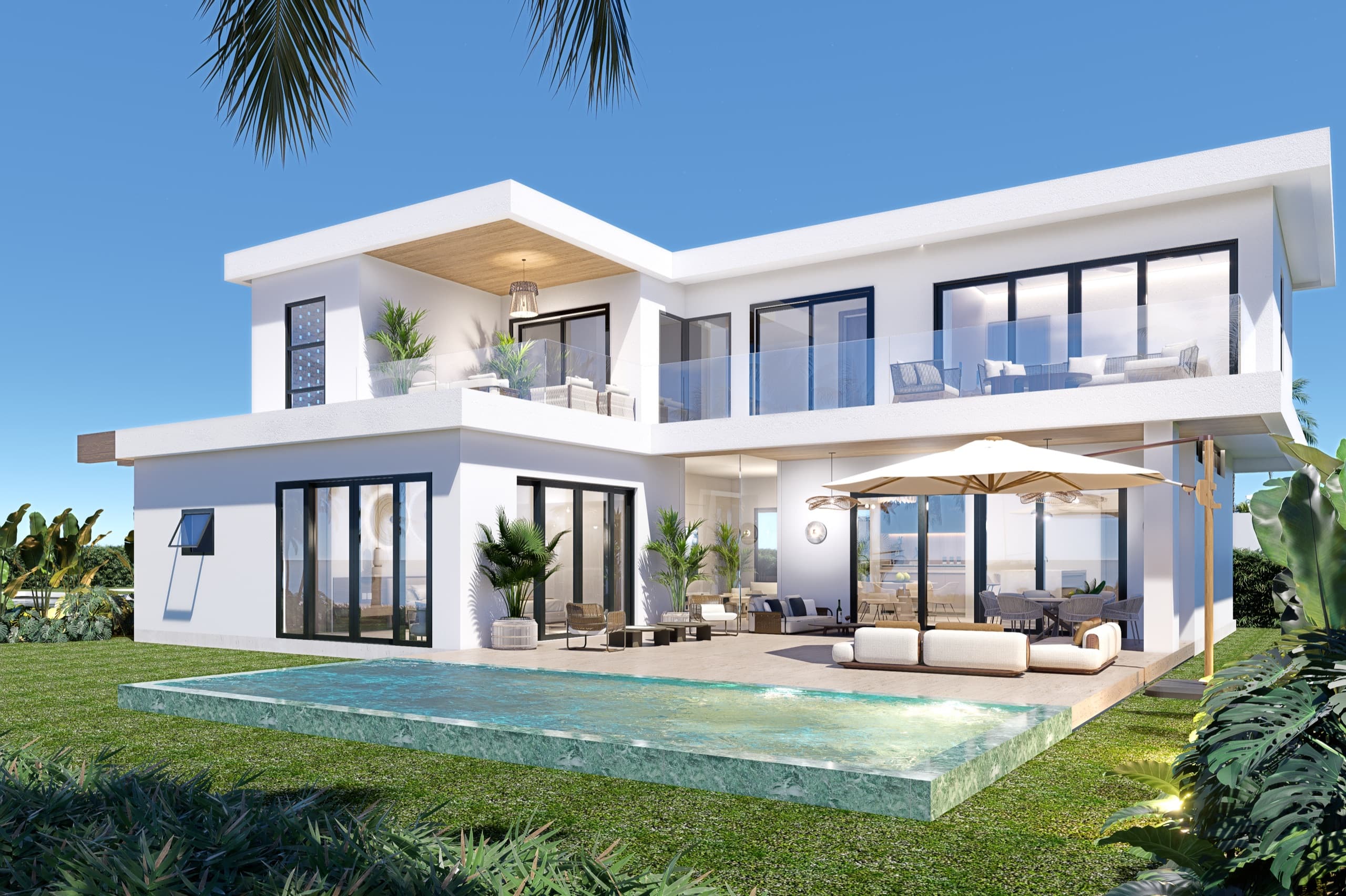 Villa and pool from the garden